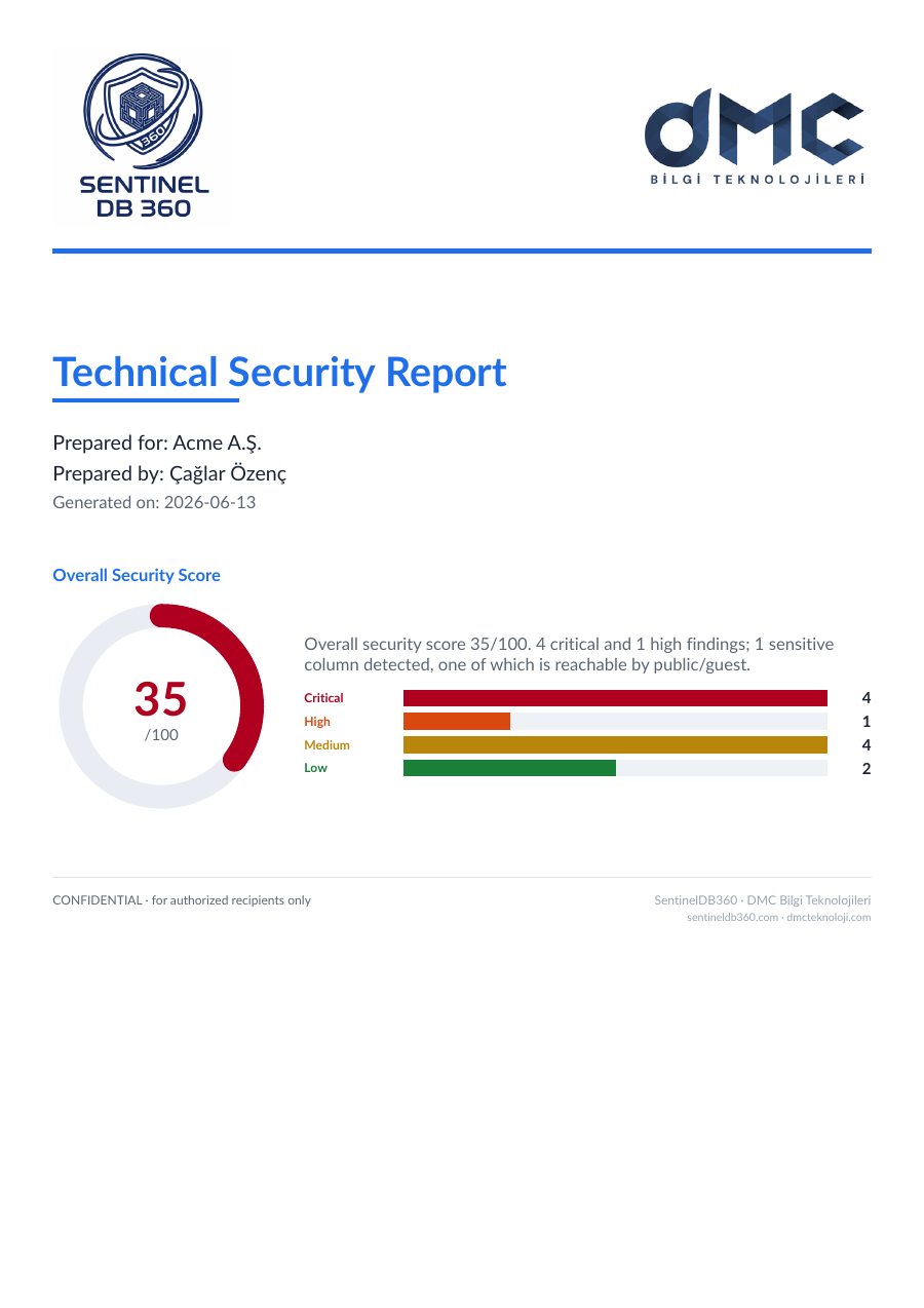 SentinelDB360 Technical security report, findings and recommendations